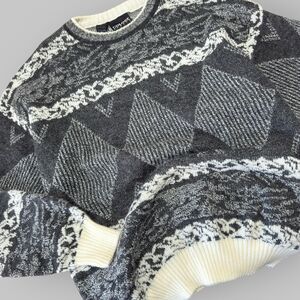 Vintage Abstract Wool Sweater Men Size XL Made in Italy Geometric Funky Nordic